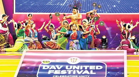Odissi dancers perform at the 6th DAV United Festival at East Coast Railway Stadium