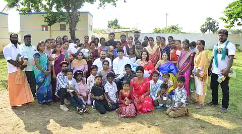 Additional Chief Secretary Dr J Radhakrishnan with alumni of Annai Sathya Government Children's Home in Nagapattinam during the reunion on Sunday ahead of the 20th anniversary.