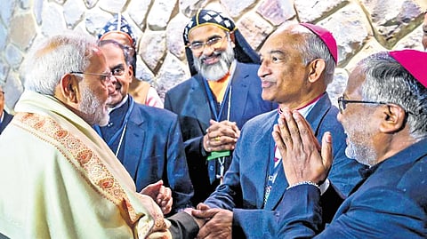 Prime Minister Narendra Modi interacts with members of the Catholic Bishops Conference of India (CBCI) in New Delhi on Monday