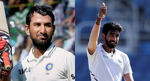Cheteshwar Pujara (L) and Jasprit Bumrah (R)