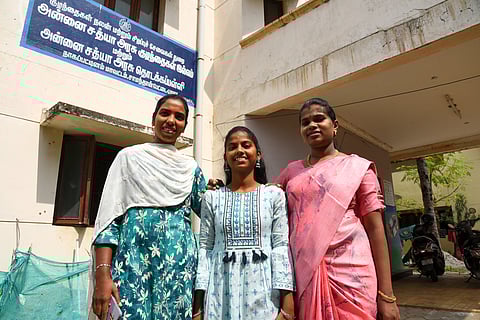 Tamilarasi, Sowmya and Meena, the alumni of Annai Sathya Government Children's Home in Nagapattinam.