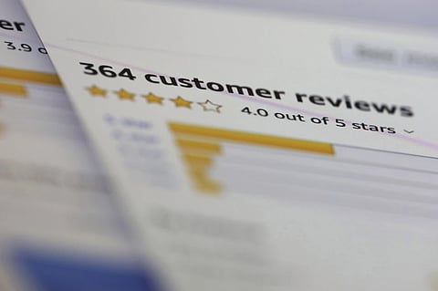 Online customer reviews for a product are displayed on a computer on April 17, 2019 in New York.