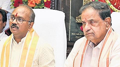 TTD Board Chairman BR Naidu and EO J Syamala Rao at the meeting