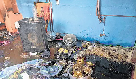 The spot where the cylinder exploded in Hubballi on Monday