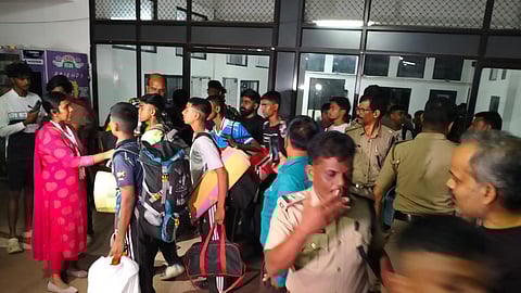 NCC cadets leave the camp site along with their parents after the site was shut.