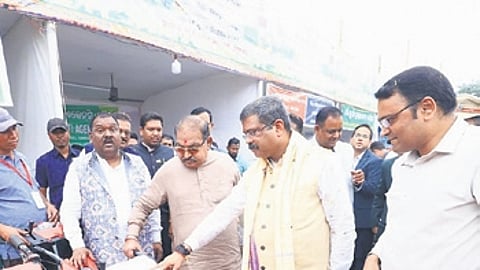 Pradhan checking out farm equipment at Krushi Mela in Sambalpur