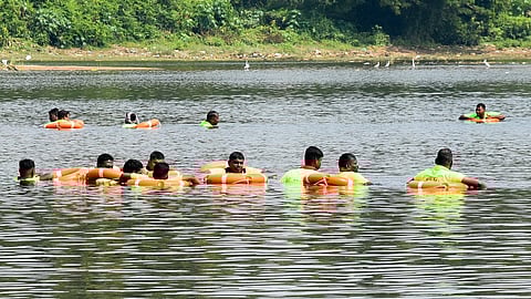 The search for the students in the Cauvery in Tiruchy on Tuesday.