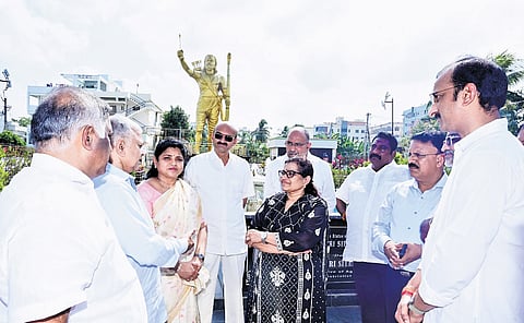 Union cultural ministry joint secretary uma nanduri and West Godavari districts collector c nagarani inspecting works at prominent freedom fighter alluri Sitarama Raju memorial park in Bhimavaram.