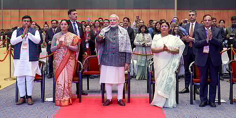 Prime Minister Narendra Modi during an event organised on 'Veer Bal Diwas' where 'Suposhit Gram Panchayat Abhiyan' was also launched.