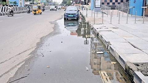Overflowing sewage near the Kilpauk metro station entrance
