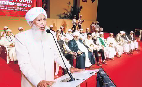 Kanthapuram A P Aboobacker Musaliyar speaking at the platinum jubilee celebration of the SYS Kerala Youth Conference in Thrissur on Friday