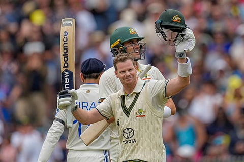 Steve Smith celebrates his ton (Photo | PTI)