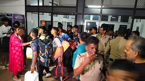 NCC cadets leave the camp site along with their parents after the site was shut.