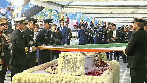 Former prime minister Dr Manmohan Singh being laid to rest at the Nigambodh Ghat in New Delhi with full state honours.