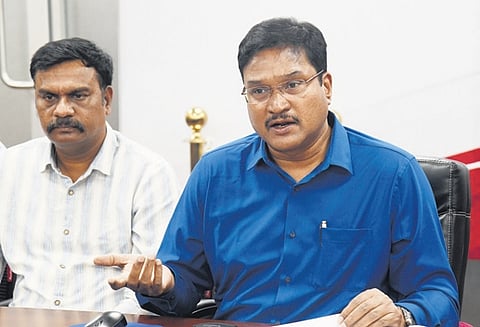 HYDRAA chief A V Ranganath at annual press meet in Hyderabad