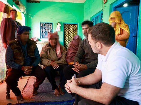 Rahul Gandhi with the family of Hathras gangrape victim.