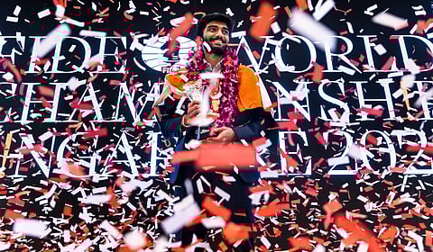 D Gukesh after winning the World Championship
