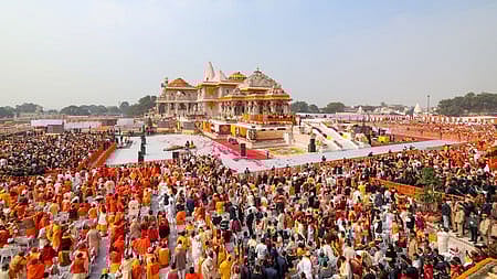 Gathering during the consecration ceremony at the Ram Mandir in Ayodhya.