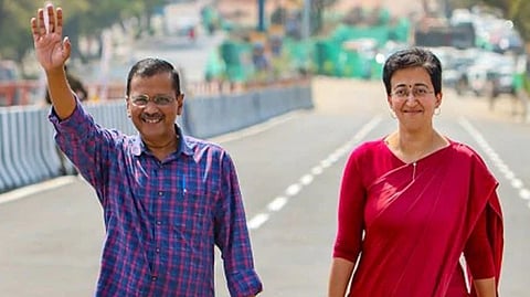 AAP chief Arvind Kejriwal with Delhi Chief Minister Atishi.