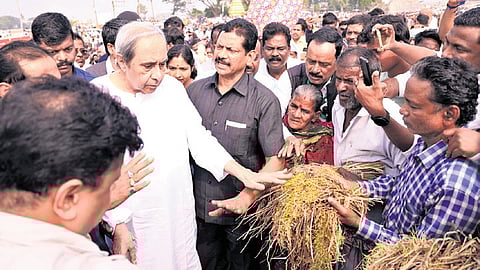 Leader of Opposition Naveen Patnaik during his visit to Jagatsinghpur, Kendrapara and Cuttack districts to meet affected farmers, on Tuesday