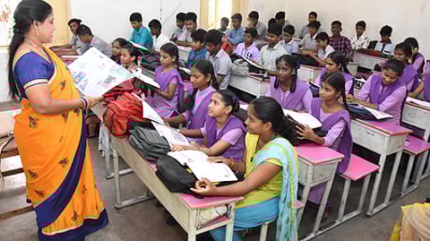 Students engaged in their lessons in Tirupati.