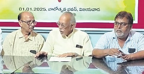 The Ajo-Vibho-Kandalam Foundation's (USA) founder and Professor Appajosyula Satyanarayana, at a press conference on Wednesday at Balotsav Bhavan, Vijayawada.