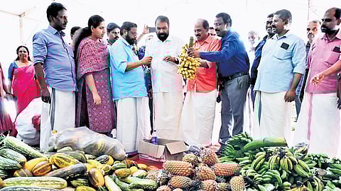 Education Minister V Sivankutty and Food Minister G R Anil reviewing the food arrangements for the 63rd State School Arts Festival. MLA Kadakampally Surendran and Mayor Arya Rajendran are also seen at Putharikandam ground.