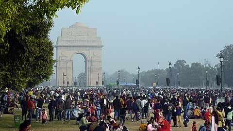 People throng the India Gate and Kartavaya Path to celebrates the New Year , on January 1, 2025 in New Delhi.