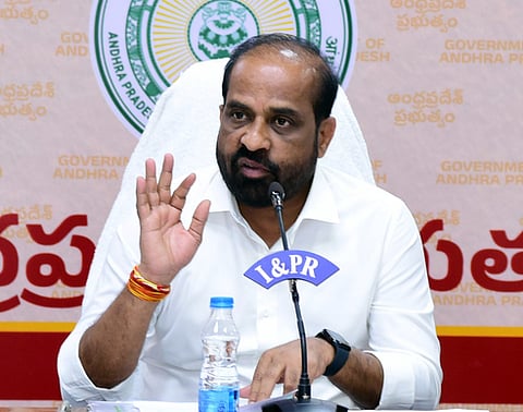 Minister Satya Kumar Yadav addressing the media on Friday.