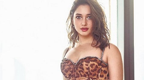 Actor Tamannaah Bhatia in a leopard print dress