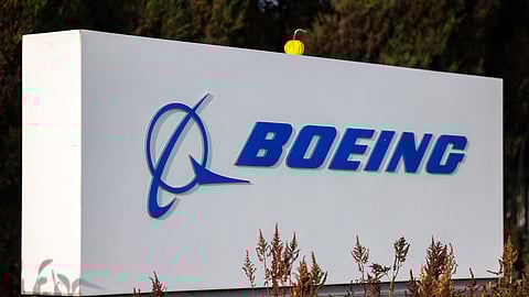 A Boeing sign is pictured outside the company's production facility in Renton, Washington, on November 3, 2024.