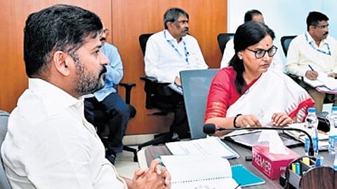 Chief Minister A Revanth chairs the review meeting on water with officials on Friday