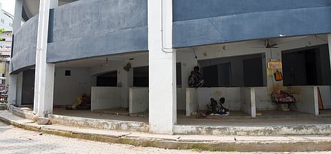 People encroaching upon the vending space at the corporation’s multi-storeyed complex near the Chathiram bus stand