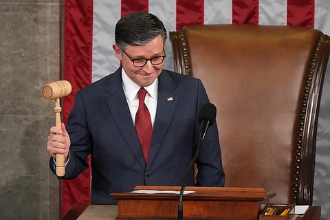 House Speaker Mike Johnson, R-La., closes with the gavel after he and members of the House took the oath of office as the House of Representatives meets to elect a speaker and convene the new 119th Congress at Washington