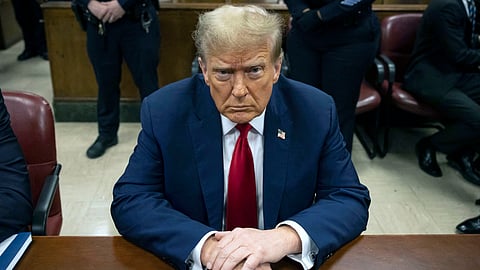 Former President Donald Trump is waiting for the proceedings to start in the Manhattan criminal court in New York.