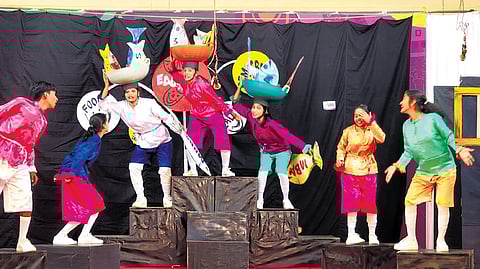 An English skit (high school section) being performed at Government VHSS for Girls, Manacaud, on Saturday