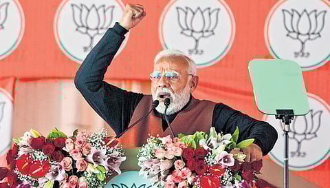 Prime Minister Narendra Modi during a public meeting in Rohini on Sunday | PTI