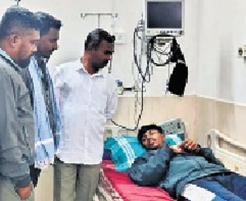 Deepu undergoing treatment at a government hospital in Gubbi town of Tumakuru district.