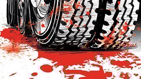 Two persons including a minor boy were killed and another suffered grievous injuries after a speeding car hit their motorcycle.