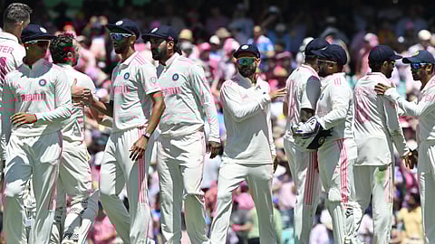 India's players walk off the field after losing the fifth and final cricket Test match against Australia at the Sydney Cricket Ground.