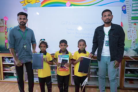AR Bavin Ram and AS Abish Spelman have joined together in the mission to help government school students by providing white board and E-ink tablet and support artisans to sell their crafts online.