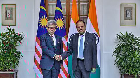 National Security Advisor Ajit Doval meets Director General of the National Security Council of Malaysia Raja Dato Nushirwan Bin Zainal Abidin during the first India- Malaysia Security Dialogue.