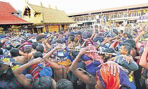 The rush of pilgrims at the Sabarimala temple on Wednesday.