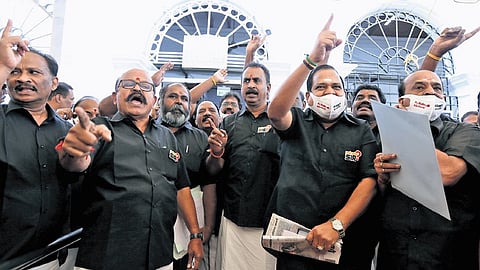AIADMK MLAs protesting after staging a walkout on Wednesday