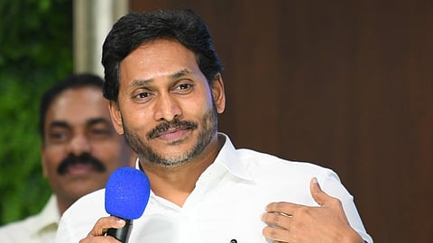 Former Andhra Pradesh Chief Minister and YSRCP chief YS Jagan Mohan Reddy during a meeting with party cadre.