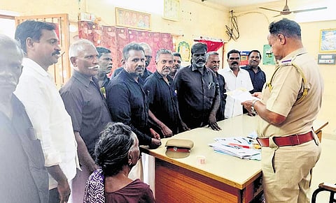 DK members filing a complaint against Seeman in Ariyalur