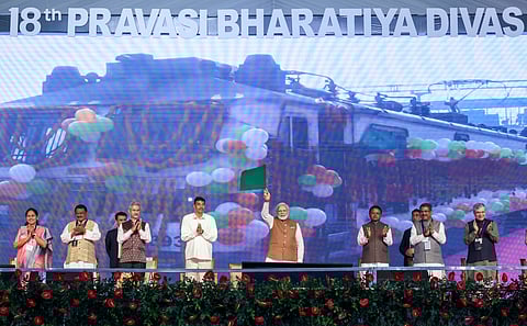Prime Minister Narendra Modi remotely flags off the Pravasi Bharatiya Express