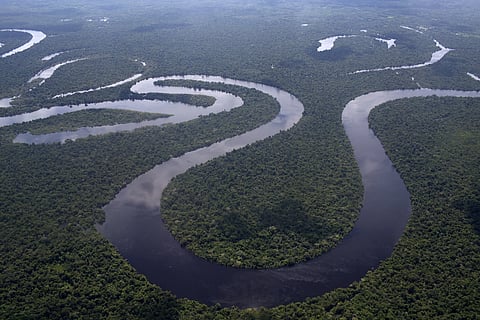 The Nanay River winding through Peru's Amazon jungle near Iquitos is seen on April 18, 2015.