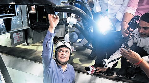 Union Minister for Railways Ashwini Vaishnaw inspecting the Vande Bharat at ICF in Chennai on Friday