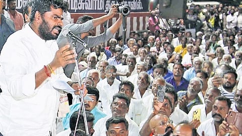 Annamalai addressing villagers in Melur in Madurai
